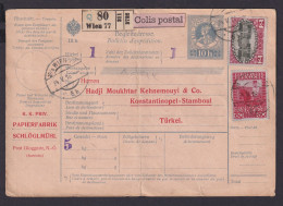Österreich Ganzsache Paket Begleitadresse 10 H. + ZuF 2 Kr. + 60 H. Wien Türkei - Storia Postale