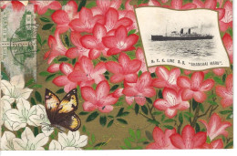 JAPON - T.Belle Carte Fantaisie Rare Avec Vue Du Paquebot " N.Y.K. Line " Shangai Maru " ( Papillon/fleurs ) - Paquebots