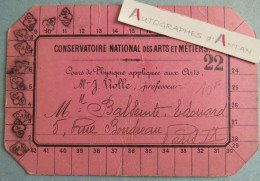 ● Edouard BALSEINTE Carte Du Conservatoire National Des Arts Et Métiers Cours Physique Violle - Cnam - 5 Rue Boudreau - Membership Cards