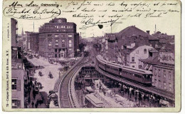 Cooper Square, 3rd & 4 Rd Aves - New-York - Ligne De Métro Aérien & Locomotive à Vapeur - Circulé 1904 - Métro