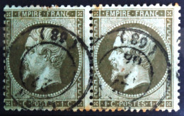 FRANCE                           N° 19 X 2                  OBLITERE                Cote : 110 € - 1862 Napoleone III