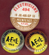 ** LOT  3  BROCHES  MILWAUKEE  A. F.  Of  L.  1953 ** - Broches