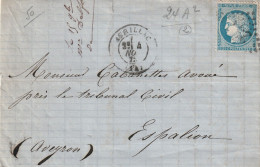 Lettre De Aurillac à Espalion LAC - 1849-1876: Période Classique