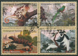 UNO New York 2001 Gefährdete Tiere Vögel Affen Echse 856/59 ZD Gestempelt - Used Stamps