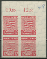 SBZ Provinz Sachsen 1945 Wappen Mit WZ Fallend 71 X 4er-Block Ecke 2 Postfrisch - Other & Unclassified