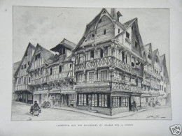 LITHOGRAPHIE DE ROBIDA 19ème Rue Des Boucheries CARREFOUR A LISIEUX - Autres & Non Classés