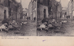 Carte Vue Stéréoscopique Guerre 1914 Soissons (02 Aisne) Une Rue Bombardée Par Les Allemands - Cadavres De Chevaux - Soissons