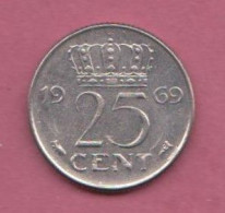Netherland, 1969- Royal Dutch Mint- 25 Cent - Nickel  . Obverse Queen Juliana Of The Netherlands. Reverse Denomination- - 1948-1980: Juliana