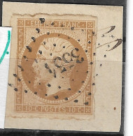 0013. Fragment Timbre N°13 BDF Ty. I (Variété Filet Int.) Bistre-brun - PC. 3554 Vezzani (19 - CORSE) - Rare - Ind. 18 - 1853-1860 Napoléon III