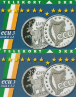 Denmark, TP 061A And B, ECU-Ireland, Mint, Only 3000 And 2200 Issued, Flag, Coins, 2 Scans. - Dinamarca