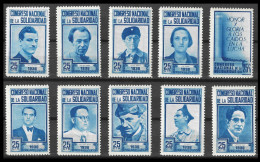 COMPLETE SET Reklamemarke Cinderella Serie De 10 Viñetas Congreso Nacional De La Solidaridad. 1938  BLUE MLH* FULL GUM - Viñetas De La Guerra Civil