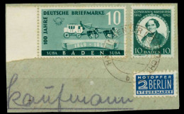 FRANZ. ZONE BADEN Nr 54 Und 53 Gestempelt Briefstück X78FFEA - Baden