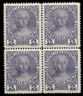 ÖSTERREICH 1908 Nr 140vPII Postfrisch VIERERBLOCK X7A1346 - Neufs