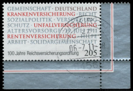 BRD BUND 2011 Nr 2868 Zentrisch Gestempelt ECKE-URE X36B95E - Used Stamps