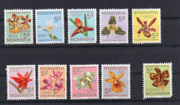 Nicaragua, Orchids, Set Of 10 Stamps Mnh, Sobretasa (compulsory Surcharge Stamps) - Nicaragua