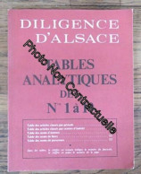 Diligence D'Alsace Tables Analytiques Des N°1 à 10 - Andere & Zonder Classificatie
