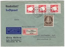 Berlin R-Brief Mi.-Nr.101+BRD 3er Streifen Mi.-Nr.199 Als MiF. 9.6.1954 Otto Kühne Nach Gravenwöhr/Opf., Feinst - Brieven En Documenten