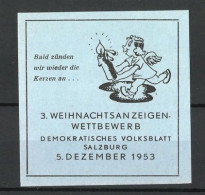 Reklamemarke Demokratisches Volksblatt Salzburg 1953, 3. Weihnachtsanzeigenwettbewerb, Engel Mit Kerze  - Erinnofilie
