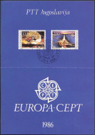 Yougoslavie - Jugoslawien - Yugoslavia Document 1986 Y&T N°DP2033 à 2034 - Michel N°PD2156 à 2157 (o) - EUROPA - Covers & Documents