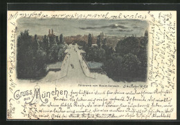 Künstler-AK München, Panorama Vom Maximilianeum Bei Mondschein, Private Stadtpost  - Timbres (représentations)