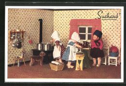 AK Käthe Kruse-Puppen In Der Küche, Reklame Für Suchard  - Usati