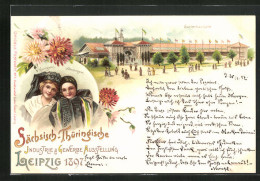 Lithographie Leipzig, Sächsisch-Thüringische Industrie-u. Gewerbe-Ausstellung 1897, Gartenbauhalle, Frauen In Tracht  - Expositions