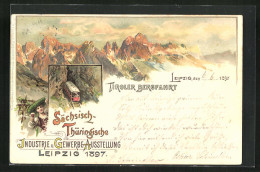 Lithographie Leipzig, Sächsisch-Thüringische Industrie-u. Gewerbe-Ausstellung 1897, Tiroler Bergfahrt  - Expositions