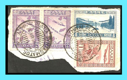 GREECE- GRECE- HELLAS 1933:  With Airpost Stamps Convernment Issue On Piece + 1drx+2drx+8drx Stadium 1934 - Usados
