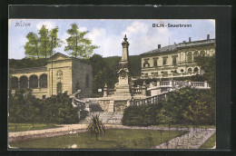 AK Bilin-Sauerbrunn / Bilina, Ortspartie Mit Denkmal  - Tchéquie