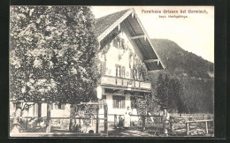 AK Garmisch, Gasthaus Forsthaus Griesen, Wandersmann  - Hunting