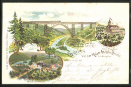 Lithographie Müngsten B. Solingen, Kaiser-Wilhelm-Brücke, Schloss Küppelstein  - Solingen