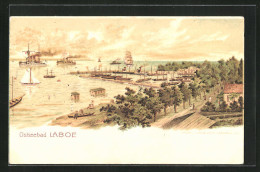Lithographie Laboe, Ortspartie Mit Hafen Und Dampfern  - Laboe