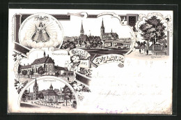 Lithographie Kevelaer, Kreuzbaum, Kapellenplatz, Klarissen-Kloster  - Kevelaer