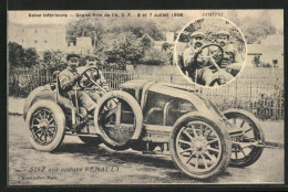 AK Seine-Inférieure, Grand-Prix De L` A.C.F. 1908, Sisz Sur Voiture Rénault, Autorennen  - Autres & Non Classés