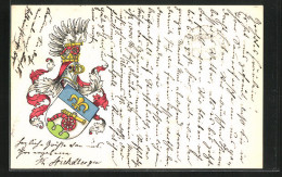 AK Wappen Mit Ritterhelm, Lilie, Kanone Und Ranken  - Genealogia
