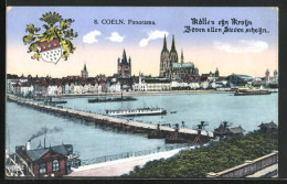 AK Cöln, Panorama Mit Dampfer Auf Dem Rhein Und Blick Zum Dom, Wappen  - Köln