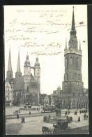 AK Halle / Saale, Marienkirche Und Rother Turm, Strassenbahn  - Tramways