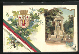 Passepartout-Lithographie Aschaffenburg, Monumentalbrunnen, Wappen  - Autres & Non Classés