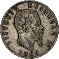 Italie, Vittorio Emanuele II, 5 Lire, 1869, Milan, Argent, TB, KM:8.3 - 1861-1878 : Victor Emmanuel II