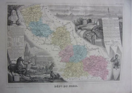 Carte De Levasseur AQUARELLEE Vers 1850 Departement Du NORD - Otros & Sin Clasificación