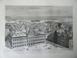 GRAVURE SUR BOIS 1882 ANVERS HOTEL DE VILLE BELGIQUE - Autres & Non Classés