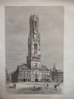 GRAVURE SUR BOIS 19ème BEFFROI DE BRUGES BELGIQUE - Andere & Zonder Classificatie