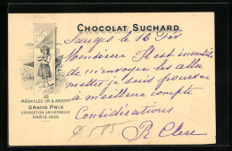 Lithographie Chocolat Suchard, Mädchen Mit Schokolade Am Ufer  - Culture