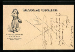 Lithographie Chocolat Suchard, Mädchen Mit Pralinenschachtel  - Culture