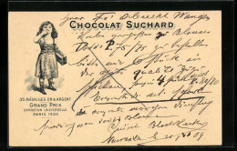 Lithographie Chocolat Suchard, Mädchen Mit Pralinenschachtel  - Landbouw