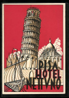 Cartolina Pisa, Hotel Nettuno, Torre Pedente  - Pisa
