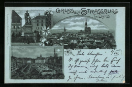 Lithographie Clair De Lune Strassburg, Gutenberg-monument, Kleber-Platz  - Autres & Non Classés