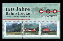 Austria 2022 Mih. 3672 (Bl.137) Liechtenstein Mih. 2065 (Bl.48) Switzerand Mih. 2826 (Bl.95) Railway MNH ** - Emissions Communes