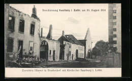 CPA Bruderdorf, Maisons En Ruines Avec L'Église  - Autres & Non Classés
