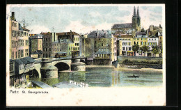Lithographie Metz, St. Georgsbrücke Avec L'Église  - Metz
